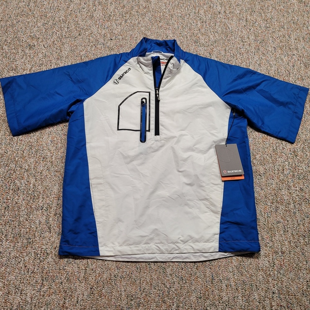 Sunice Sport Jacket Mens Small White Blue Pullover Half Zip X20CT Short Sleeve‎